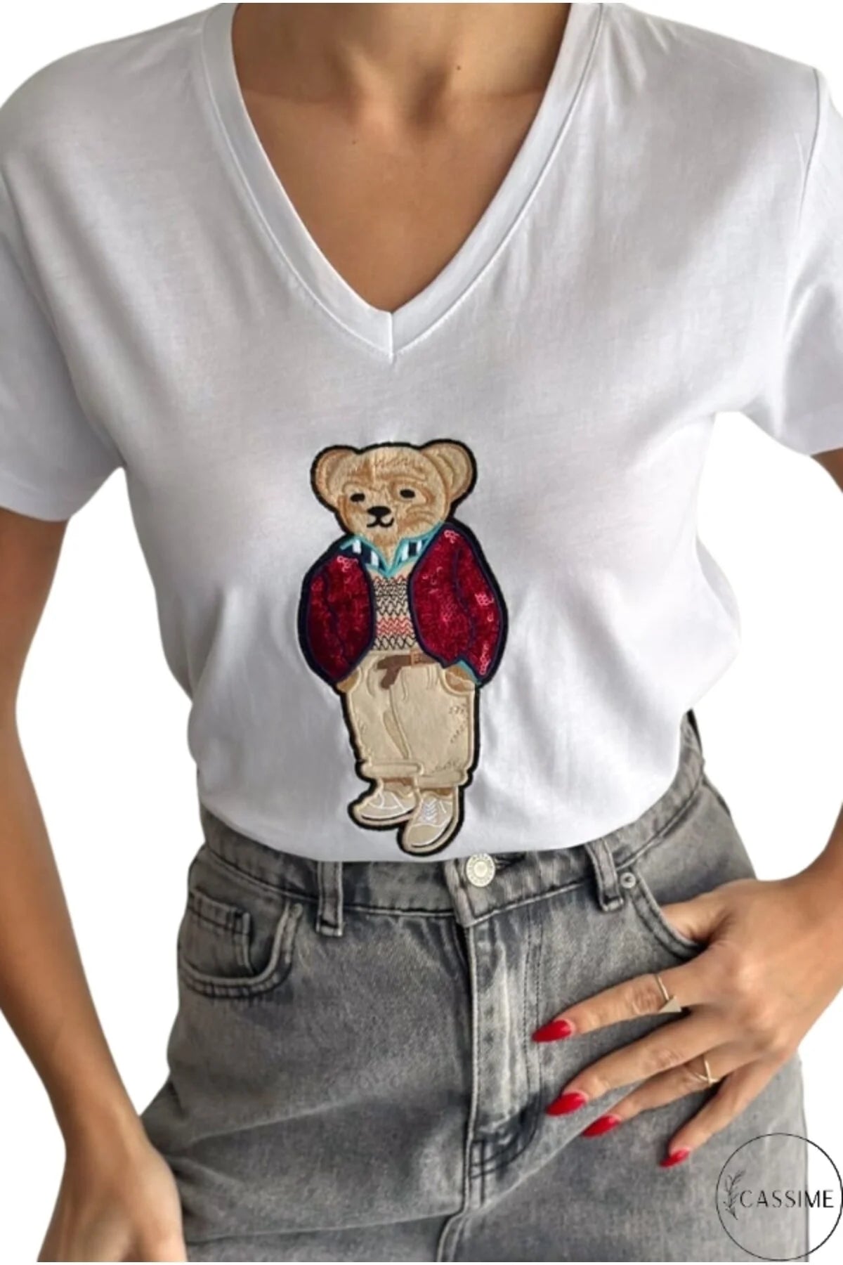 Camiseta de algodón Tilda blanca con bonito diseño de oso