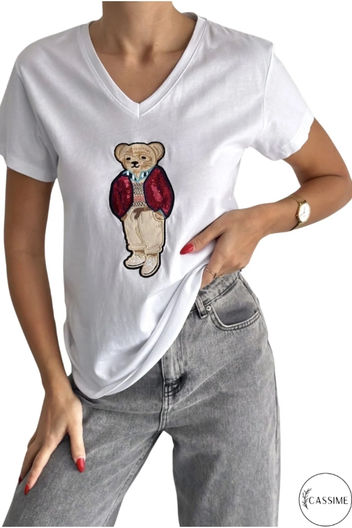 Camiseta de algodón Tilda blanca con bonito diseño de oso