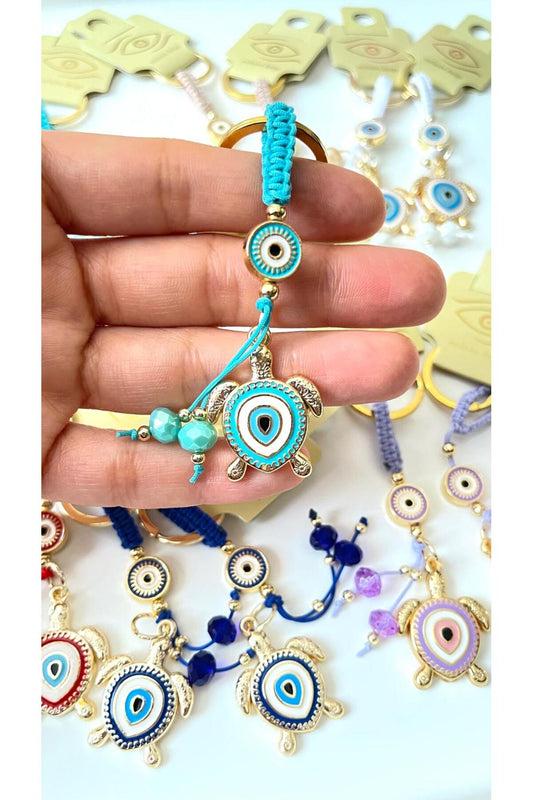 Ivy Gold-Plated Evil Eye Keychain - Turquoise Turtle Design