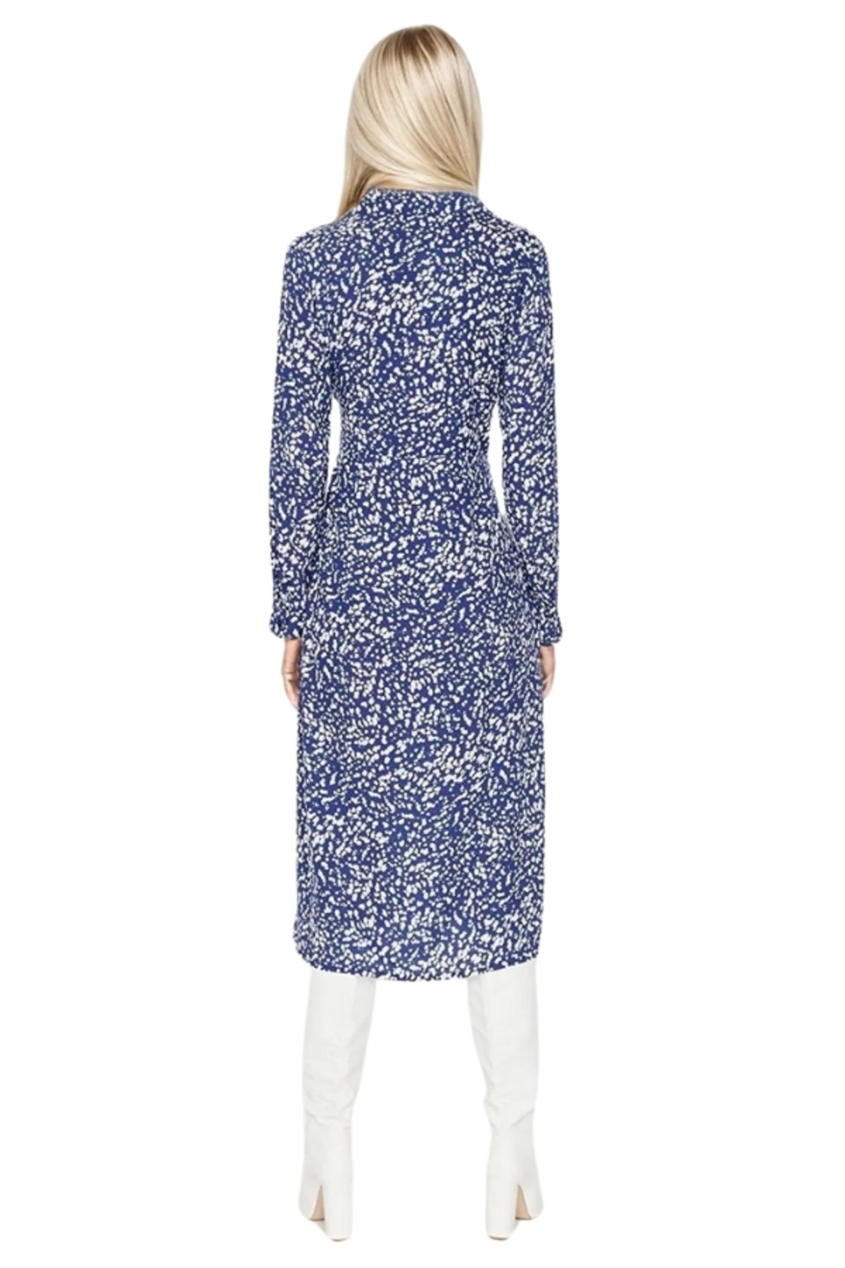 Tessa Women's Viscose Floral Midi Shirt Dress - Blue and White Floral Print