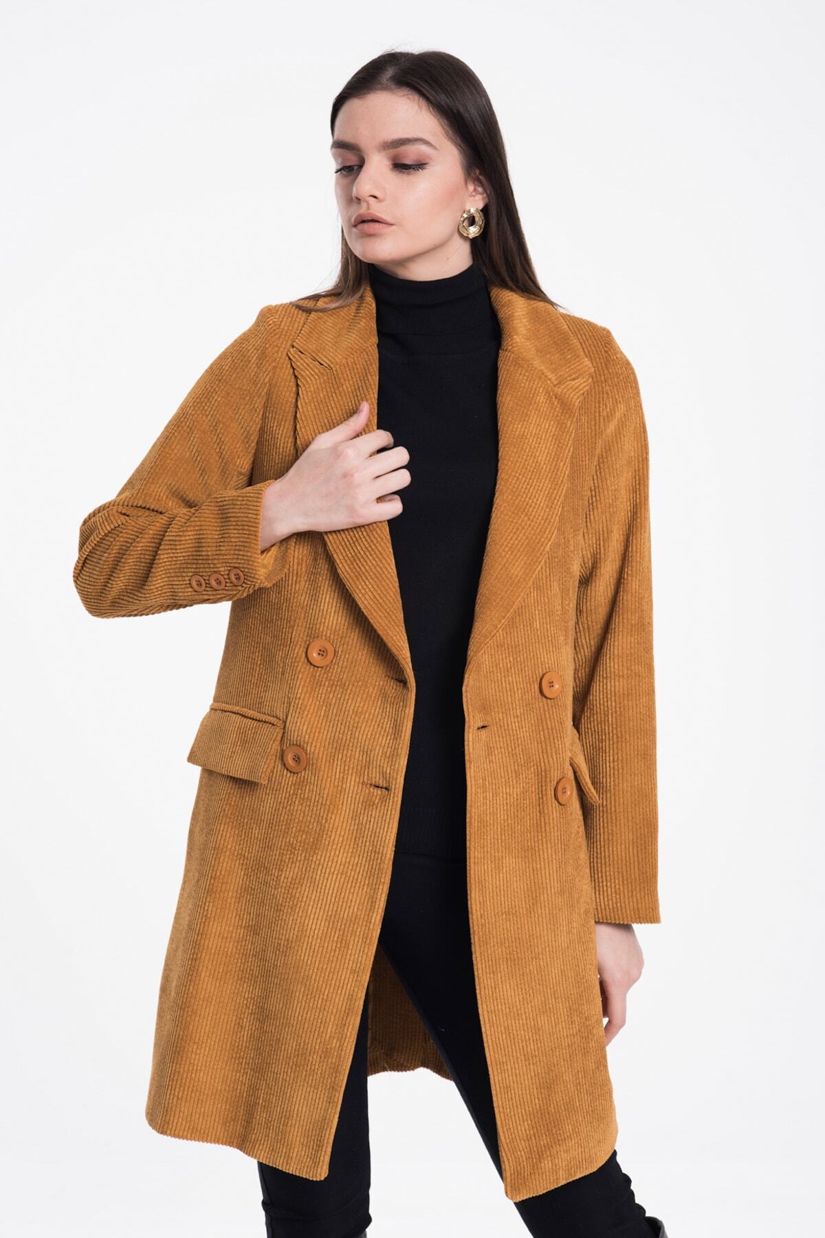 Giselle Women's Double-Breasted Velvet Coat - Mustard - product image 5
