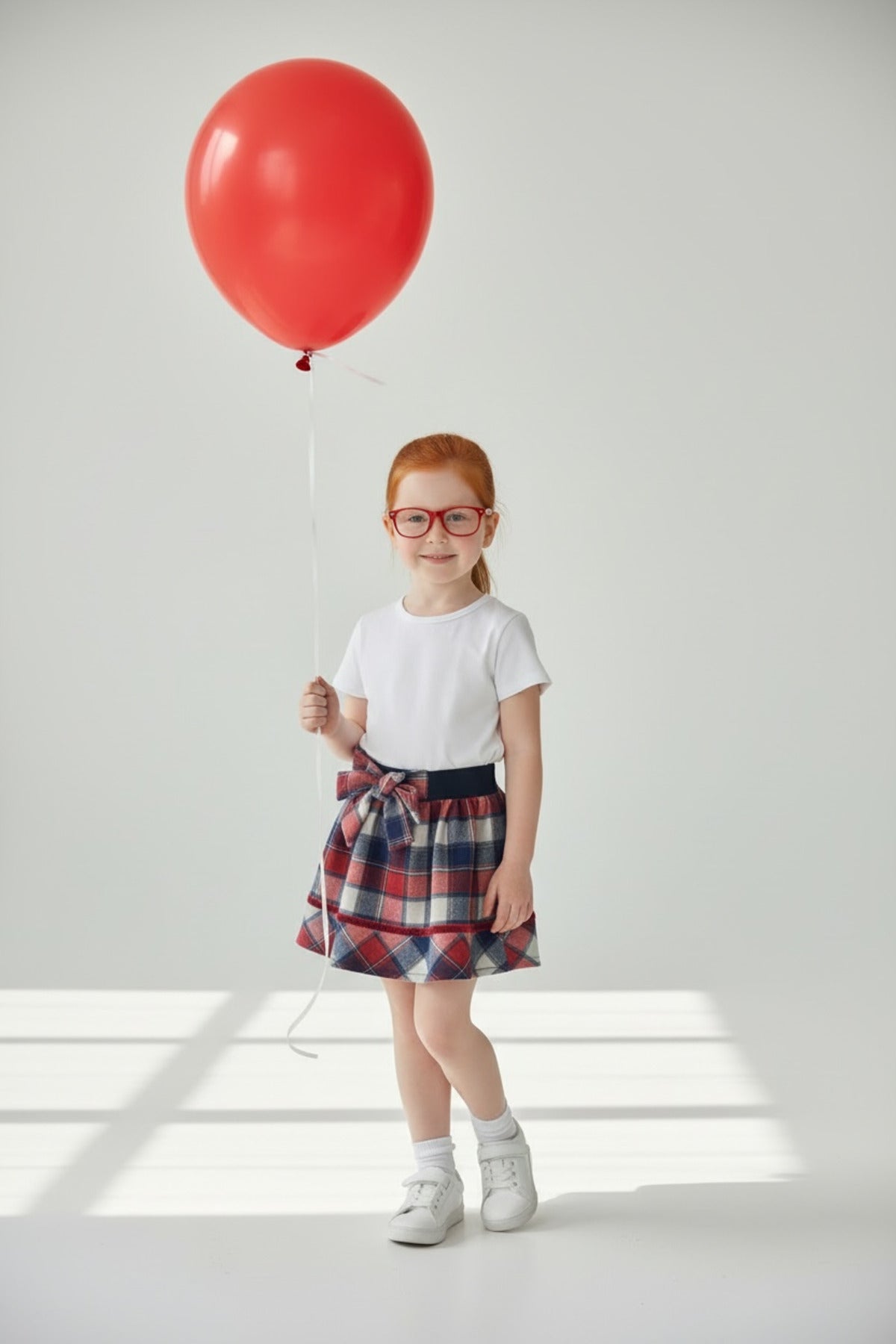 Alida Girls' Plaid Skirt - Red Navy White Large Plaid - product image 4