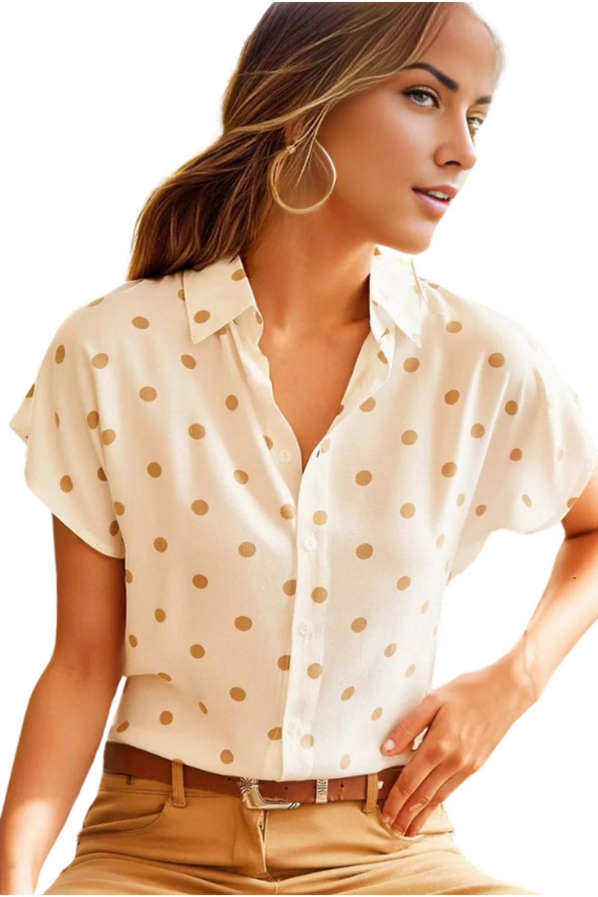 Charlotte Women's Short Sleeve Batwing Shirt - Cream Polka Dot