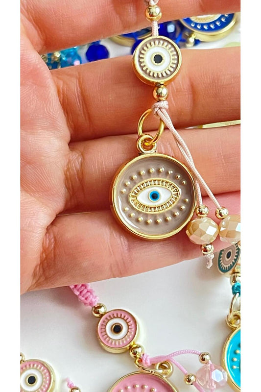 Brianna Gold-Plated Evil Eye Bead Keychain - Beige Evil Eye