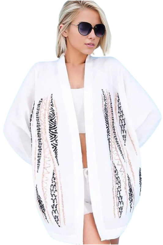 Josie Women's Cotton-Linen Blend Sequin Oversized Kimono - White