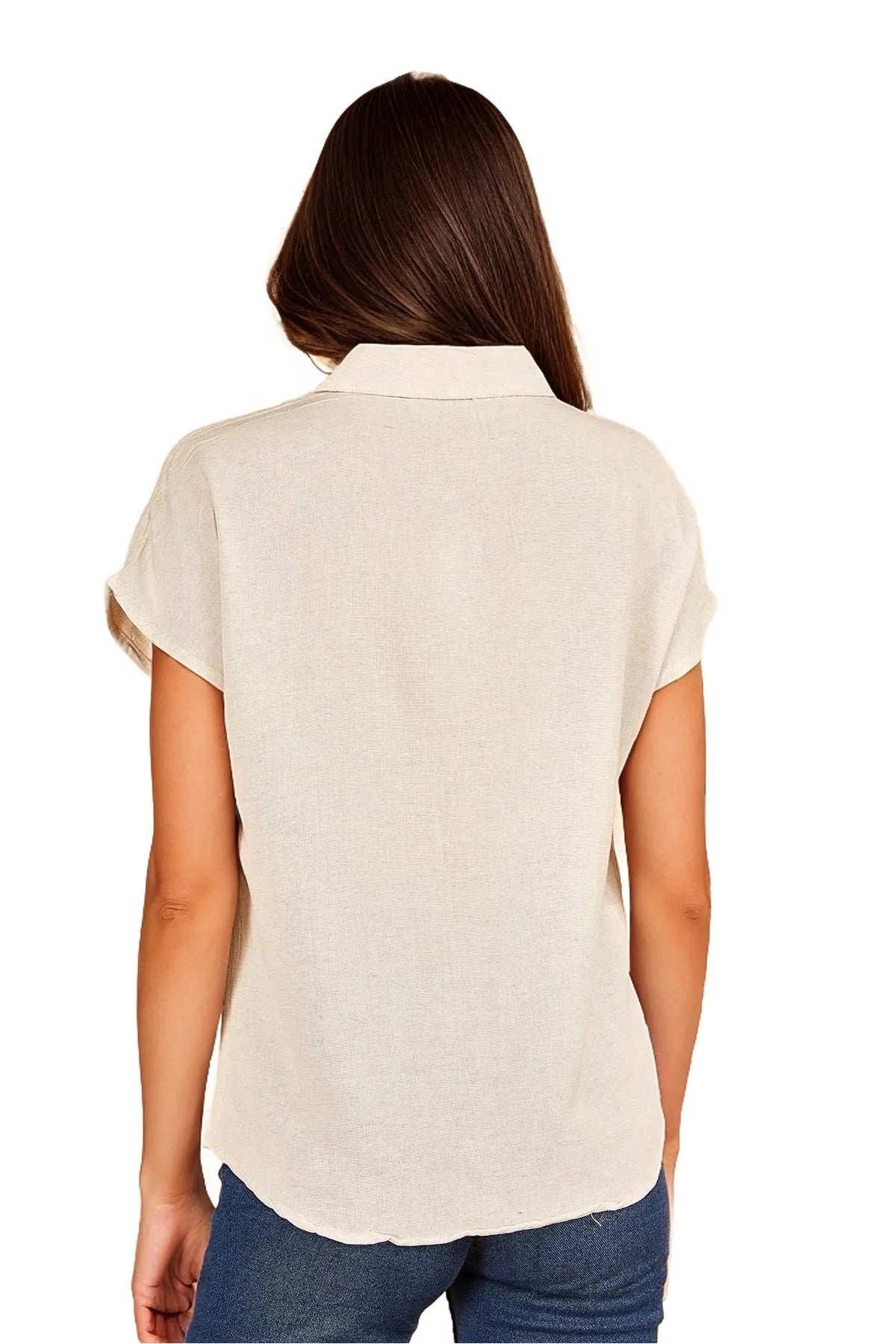 Freya Women's Linen-Viscose Blend Short Sleeve Batwing Shirt - Cream