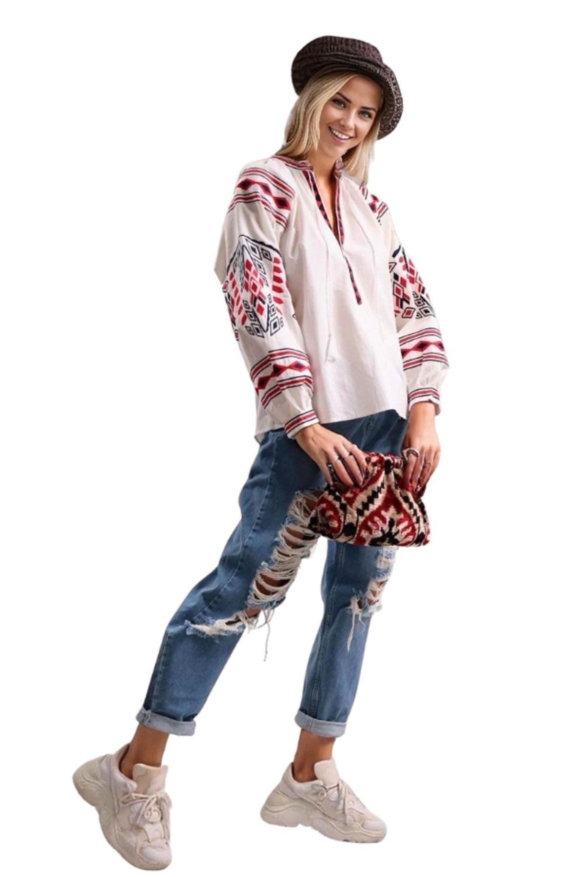 Winifred Women's Cotton Vintage Inspired Embroidered Blouse - White