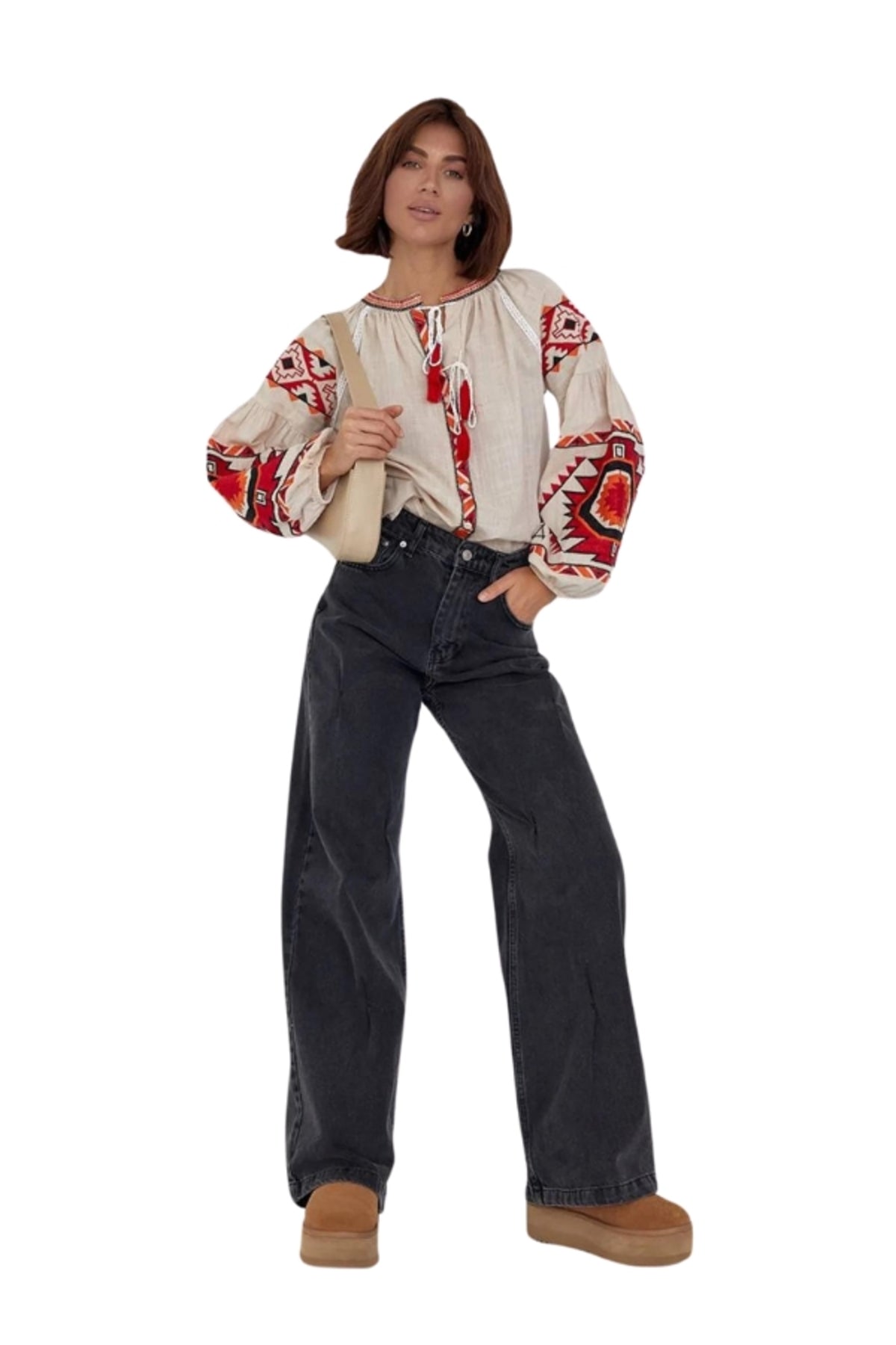 Penelope Women's Cotton Vintage Inspired Embroidered Blouse - Beige