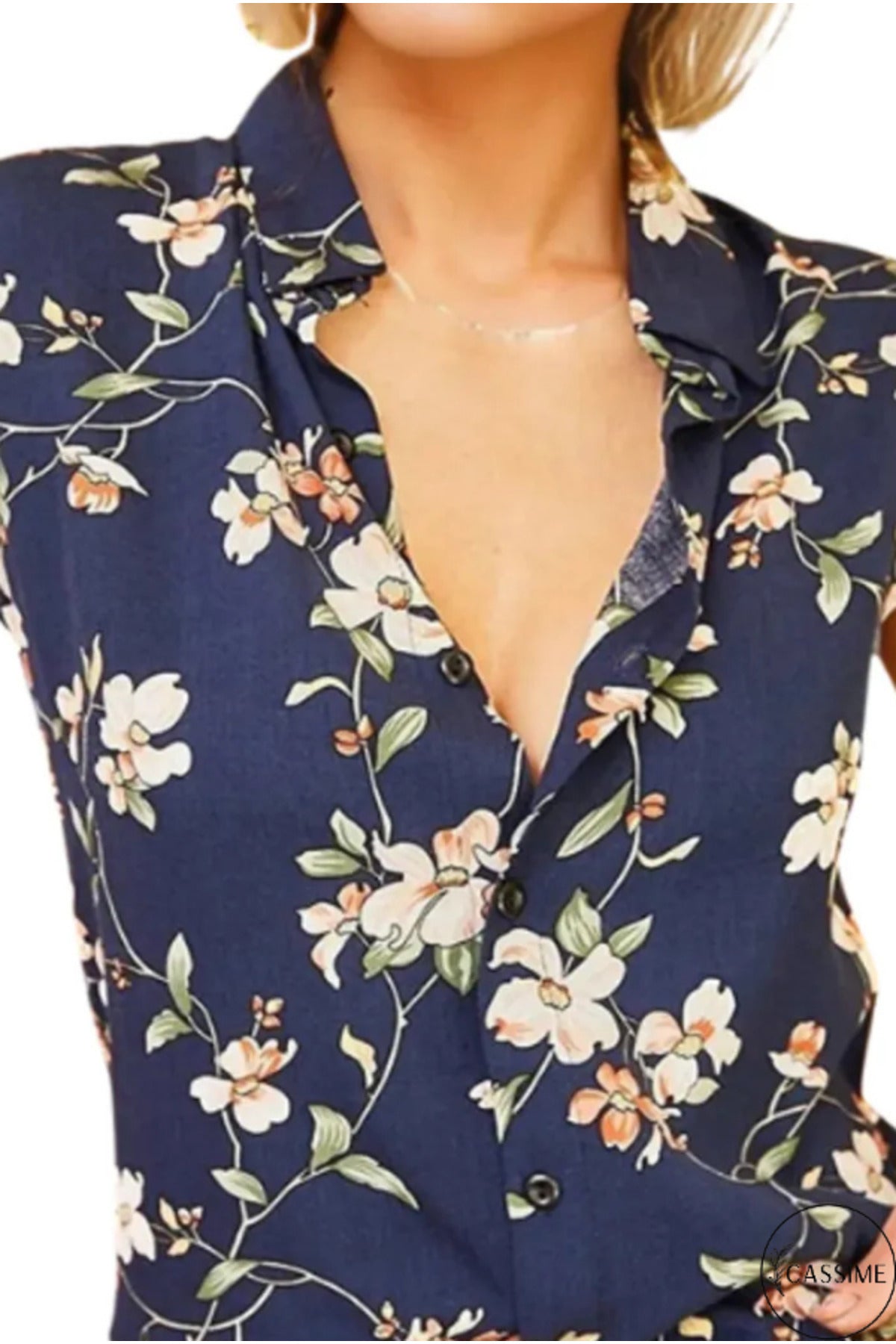Amelia Women's Long Sleeve Button-Up Shirt - Navy Multicolor Floral