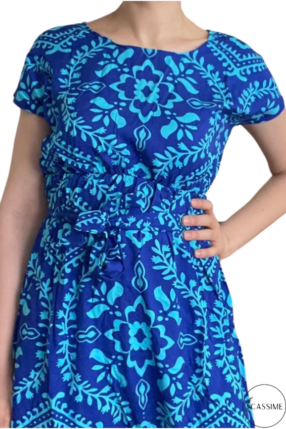 Audrey Women's Cotton Blend Belted Midi Dress - Blue