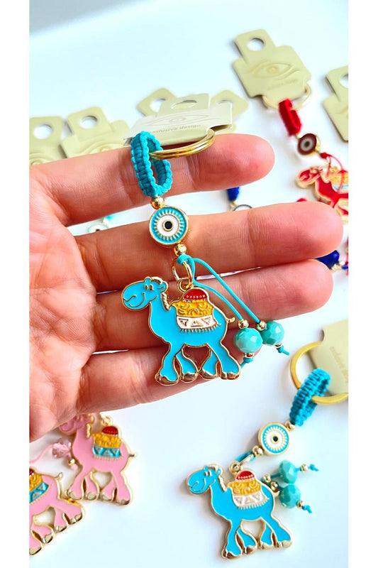 Bella Gold-Plated Animal Charm Keychain - Turquoise Camel Design