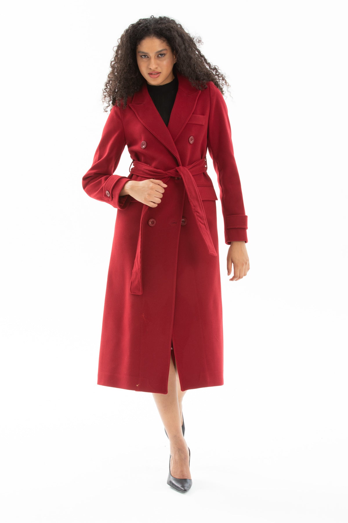 Belinda Women's Belted Notched Collar Coat - Burgundy - product image 1