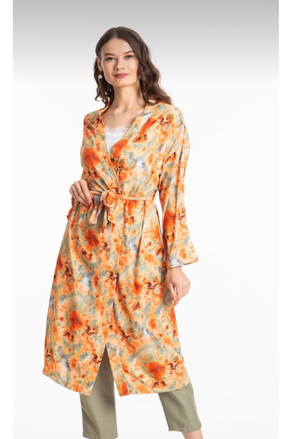 Scarlett Women's Relaxed Tie-Dye Kimono - Green and Orange Tie-Dye