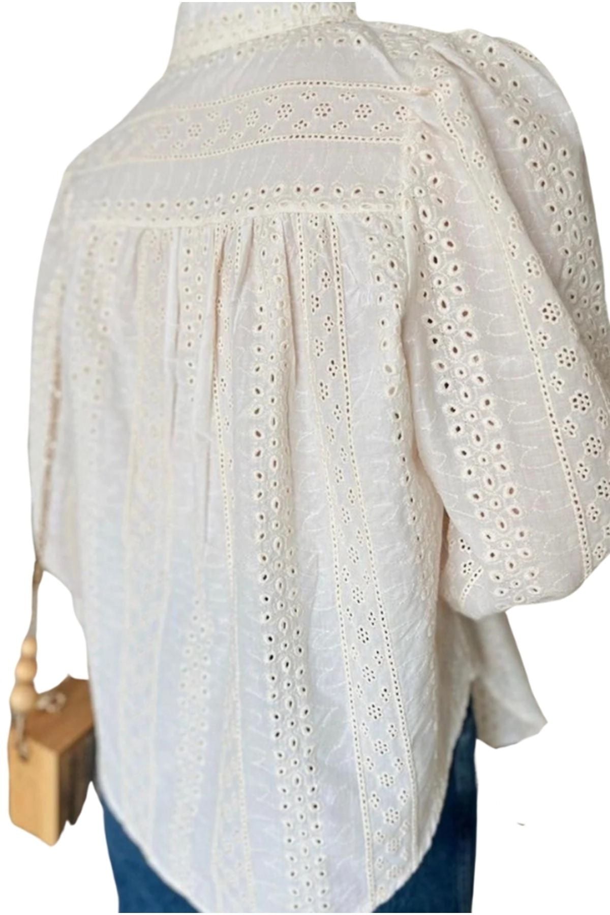 Ariel Women's Broderie Anglaise Button-Up Blouse - Cream