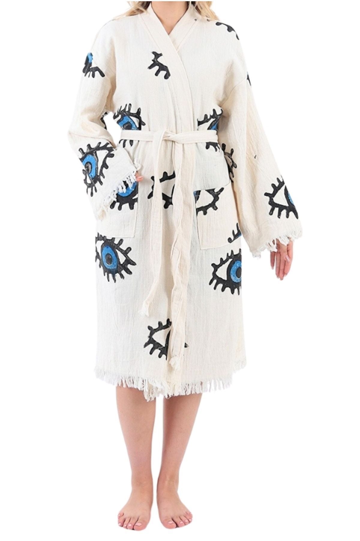 Heidi Women's Evil Eye Hooded Muslin Beach Robe - Evil Eye Print