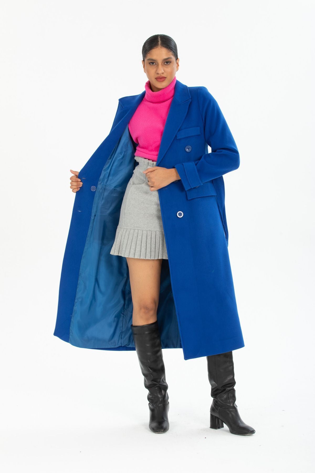 Belinda Women's Button Front Lined Coat - Light Royal Blue - product image 6