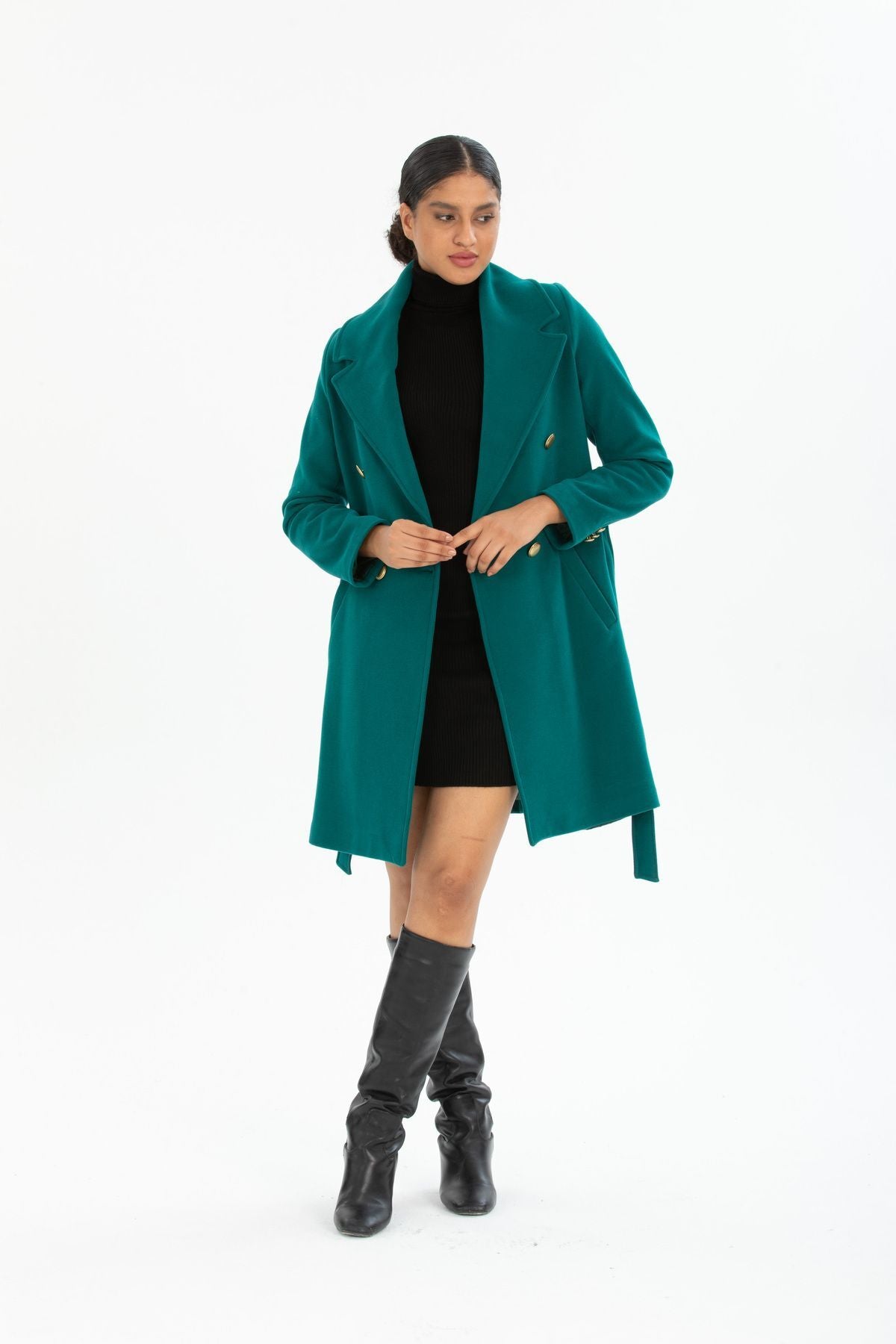 Bernice Women's Belted Notched Collar Coat - Teal - product image 1