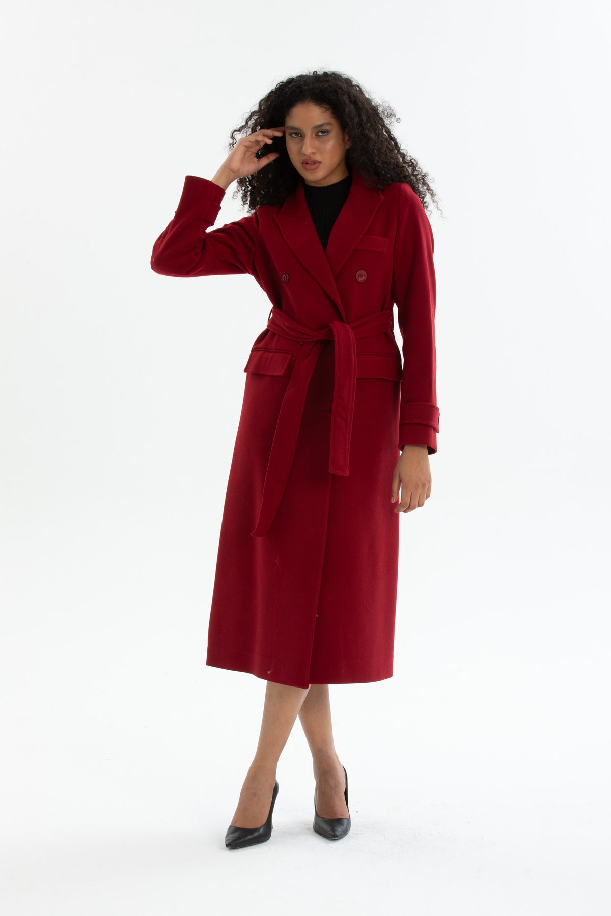 Belinda Women's Belted Notched Collar Coat - Burgundy - product image 2