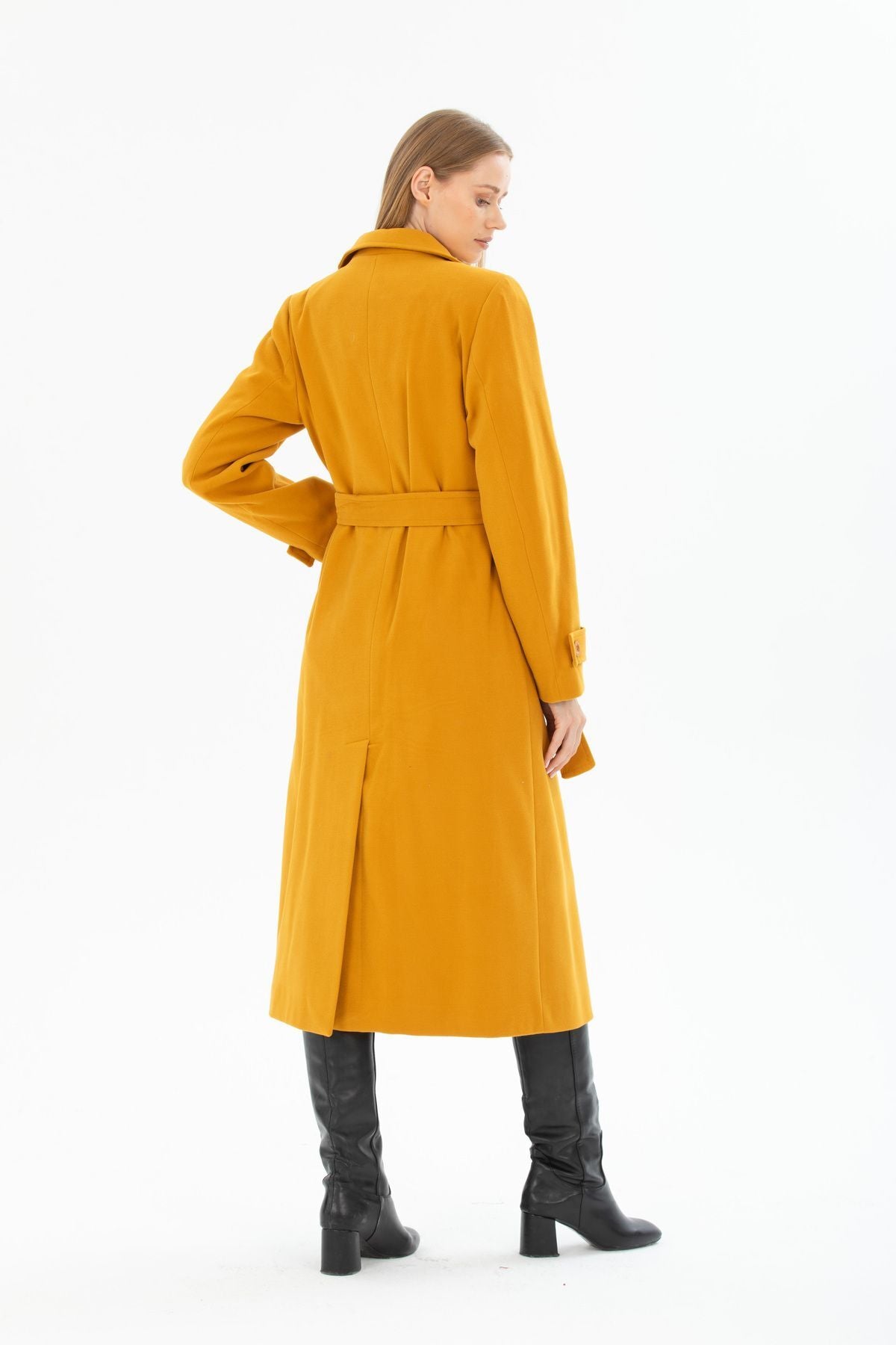 Belinda Women's Belted Notched Collar Coat - Mustard - product image 7