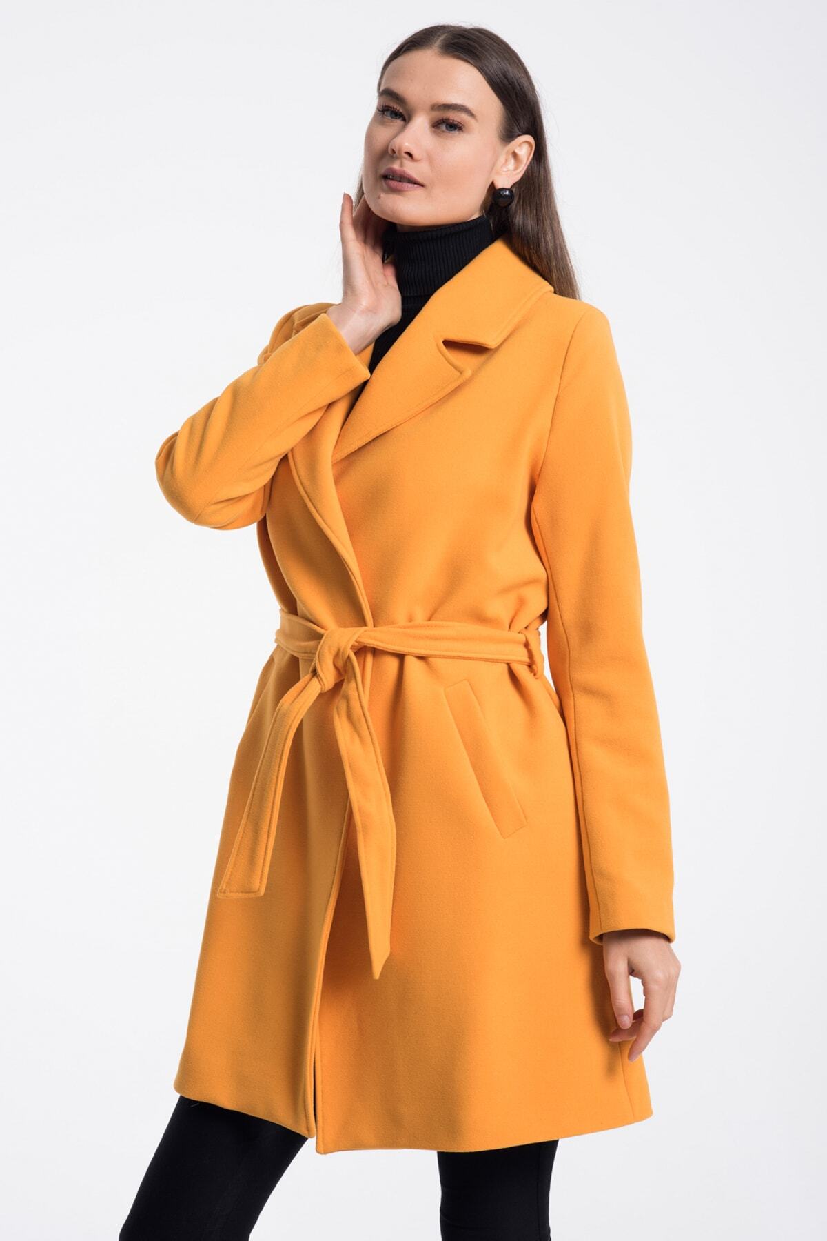 Fern Women's Belted Notched Collar Coat - Orange New - product image 1