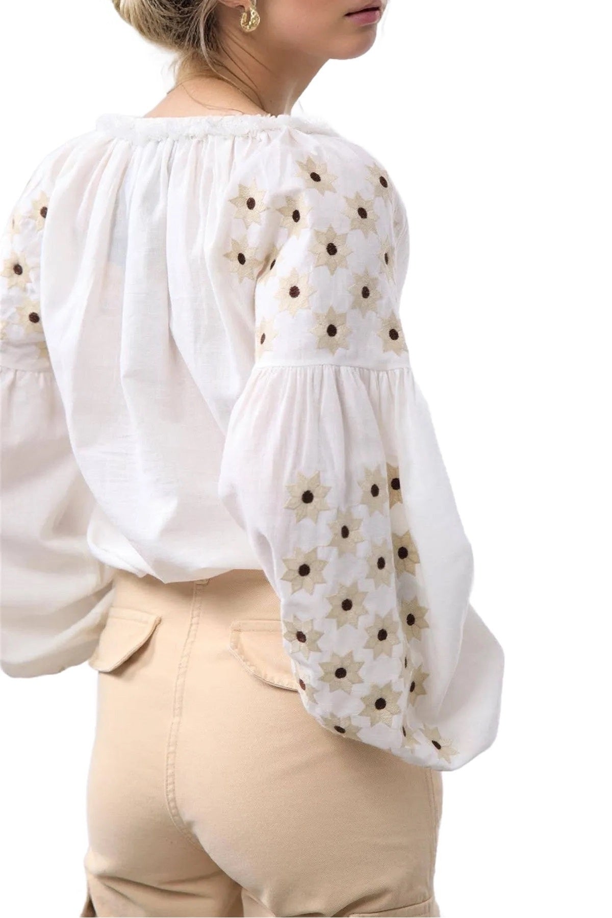 Penelope Women's Cotton Vintage Inspired Embroidered Blouse - White Star