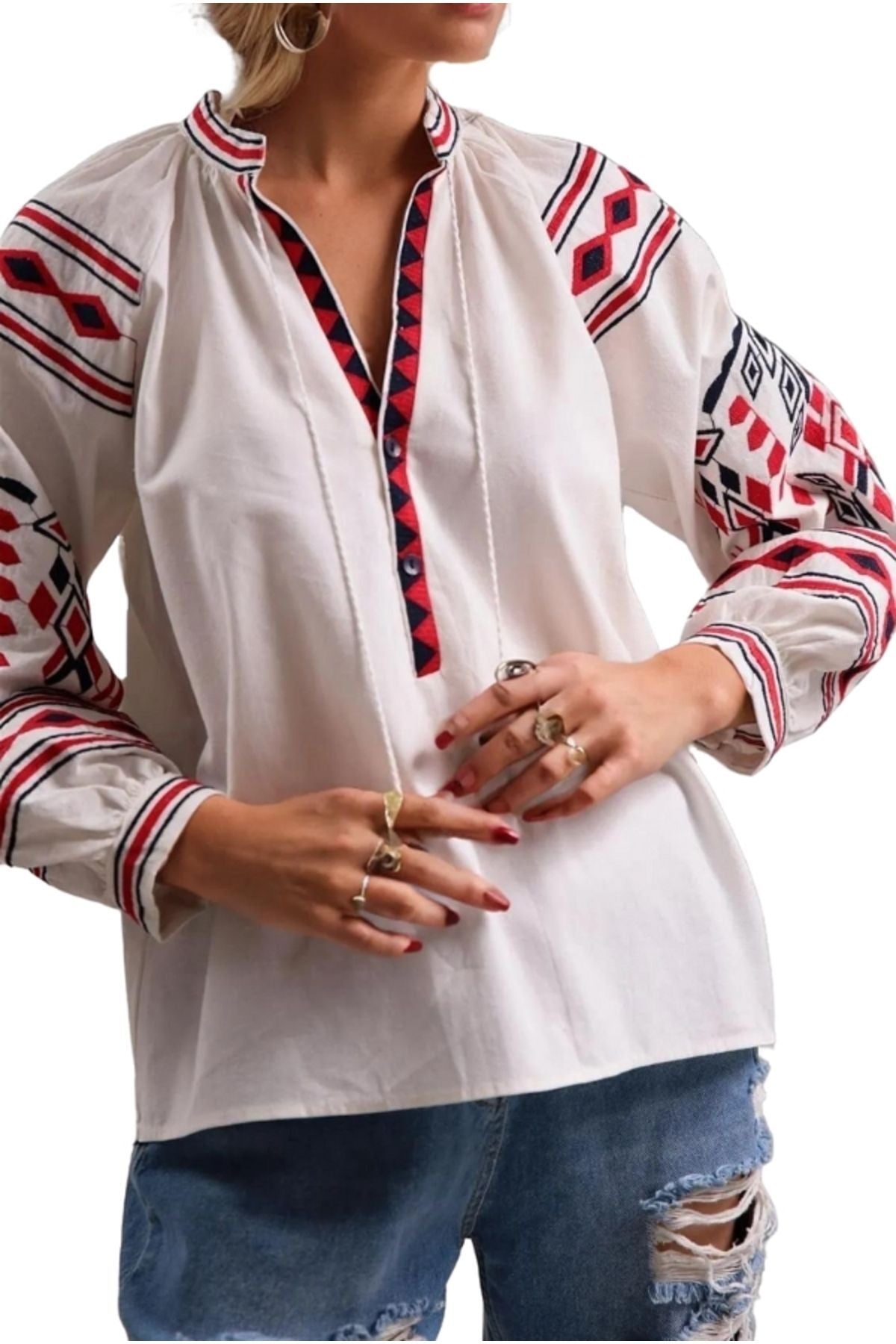 Winifred Women's Cotton Vintage Inspired Embroidered Blouse - White