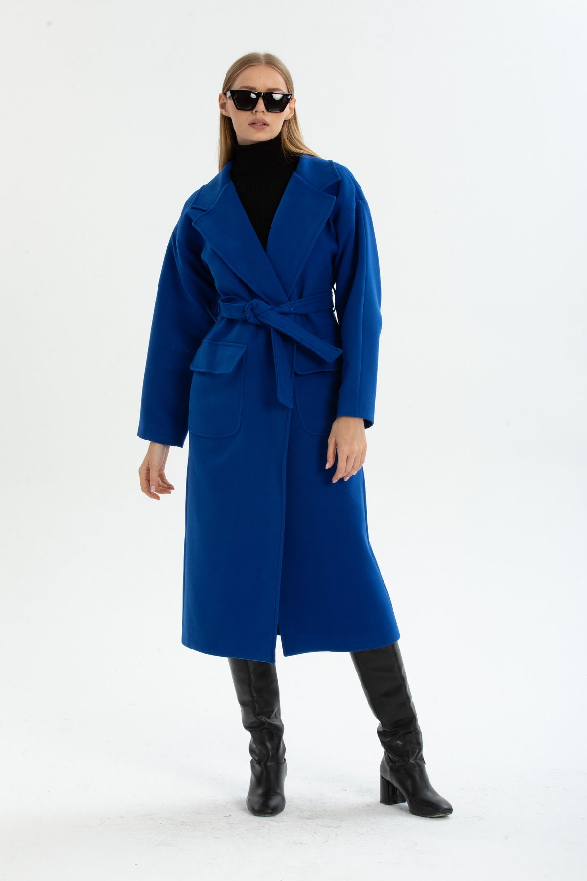 Anabel Women's Belted Notched Collar Coat - Royal Blue - product image 5