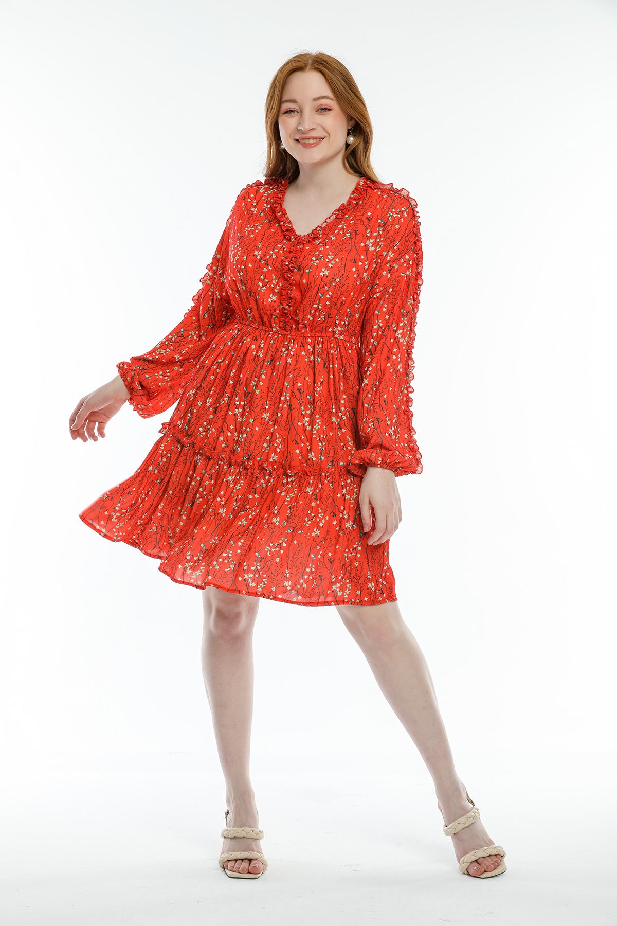 Laura Women's Floral Elastic Waist Mini Dress - Coral Floral