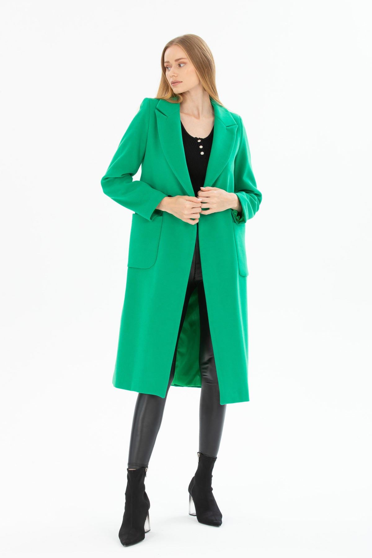 Annalise Women's Button Front Lined Coat - Grass Green - product image 4