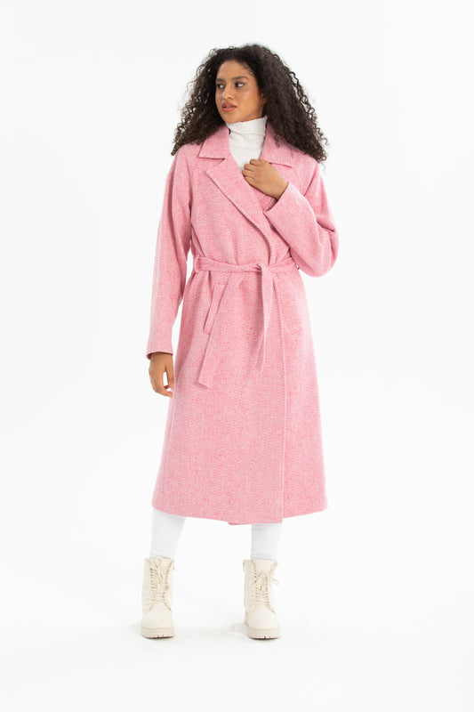 Beatrix Women's Herringbone Belted Coat - Pink Herringbone - product image 1