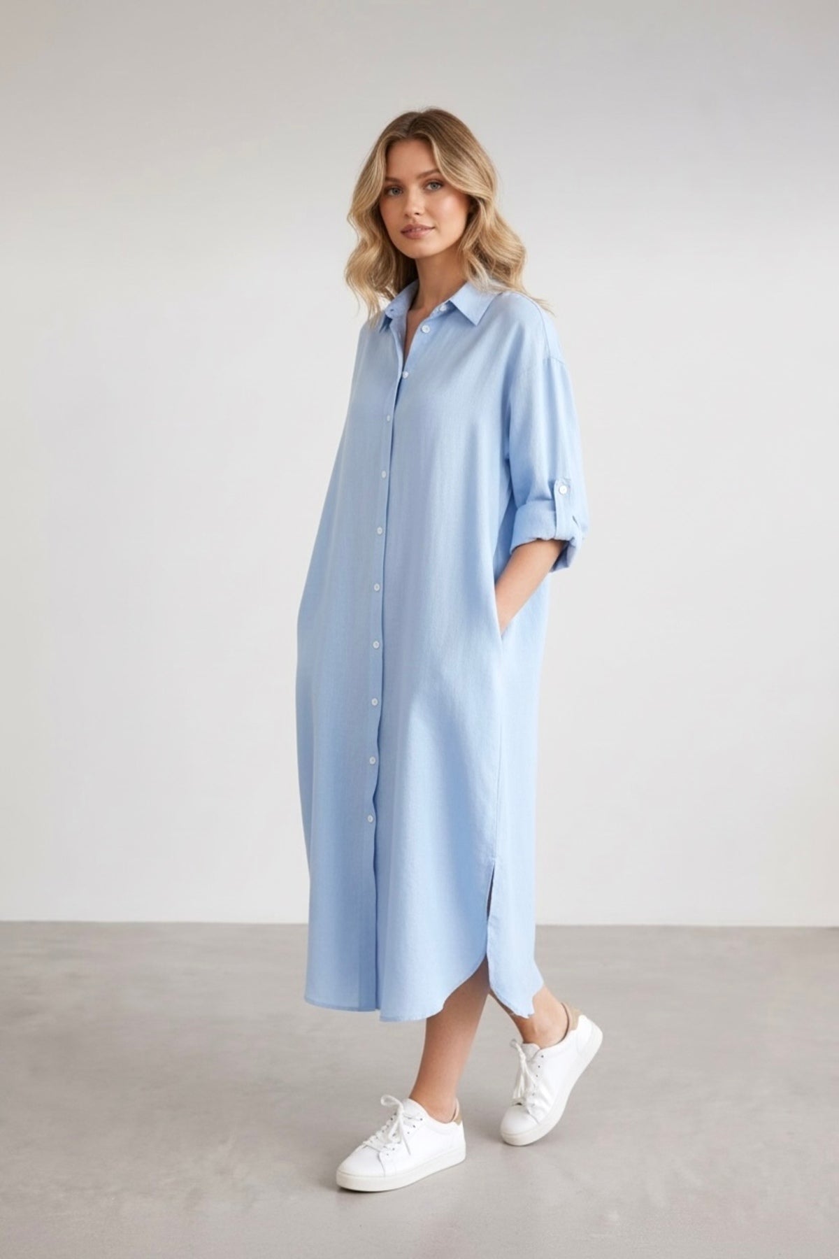 Hazel Women's Oversized Muslin Shirt Dress - Baby Blue