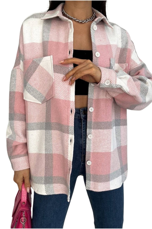 Eleanor Women's Plaid Shacket - Pink