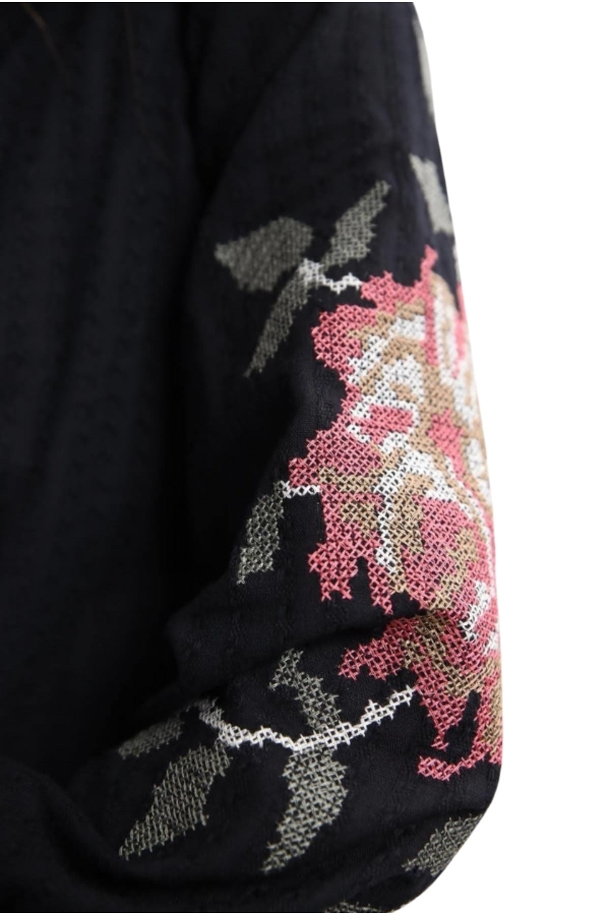 Lilian Women's Cotton-Linen Blend Rose Embroidered Tie Blouse - Black