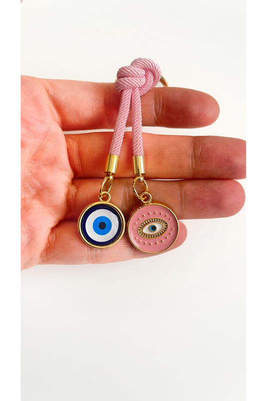 Rose Evil Eye Cord Keychain - Pink Evil Eye