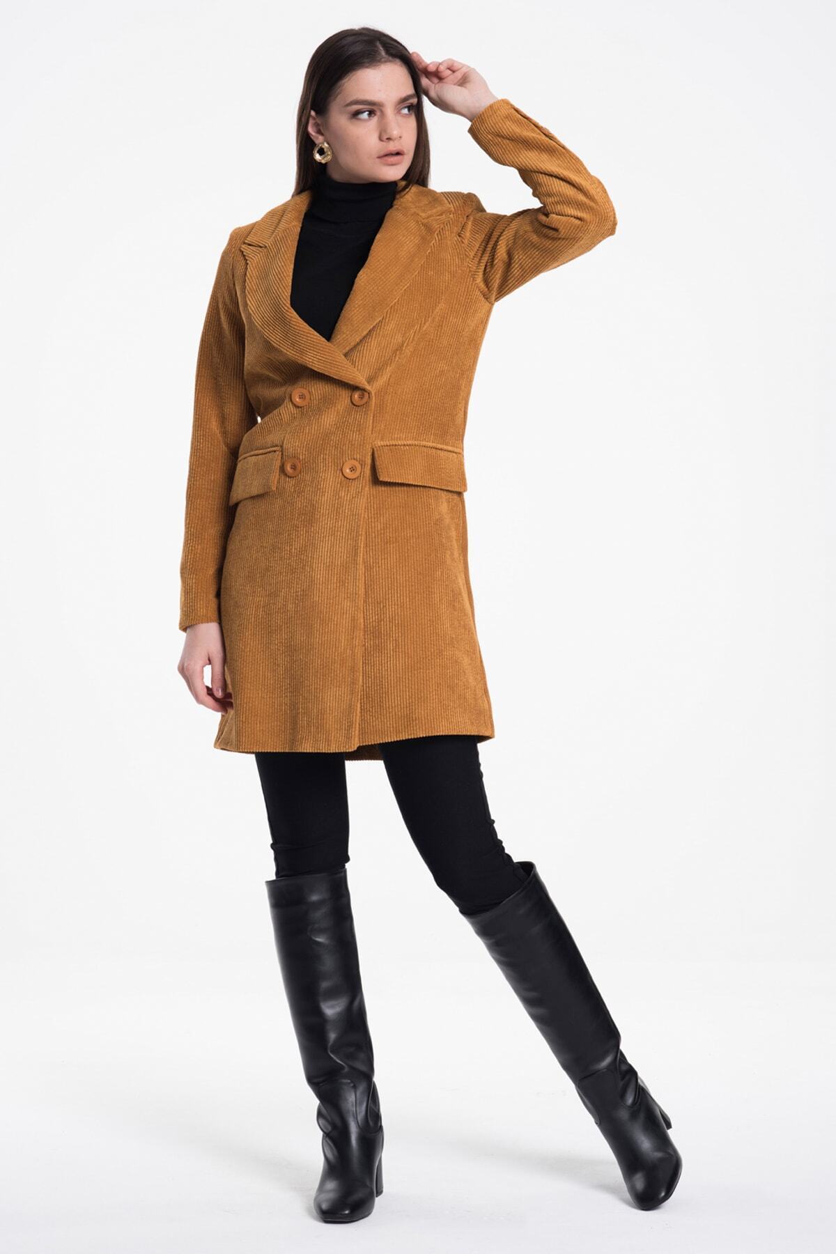 Giselle Women's Double-Breasted Velvet Coat - Mustard - product image 7