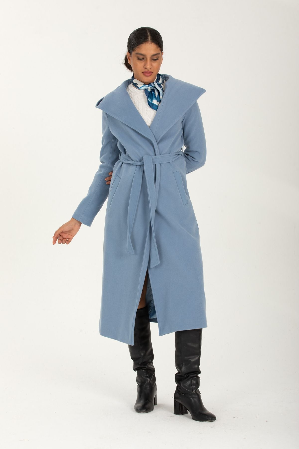 Carissa Women's Hooded Belted Coat - Indigo - product image 7