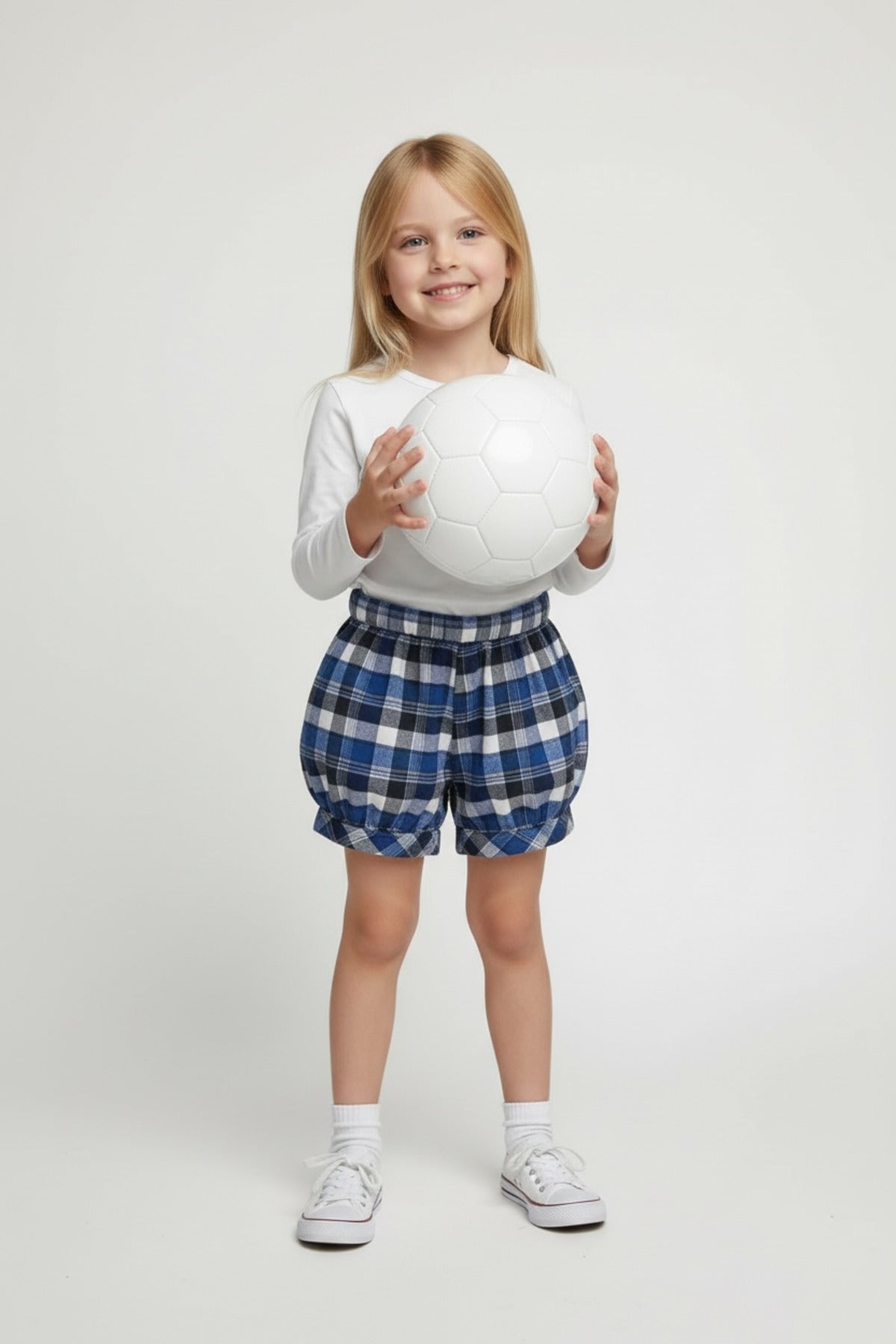 Alyssa Girls' Plaid Shorts - Navy White Royal Blue - product image 5