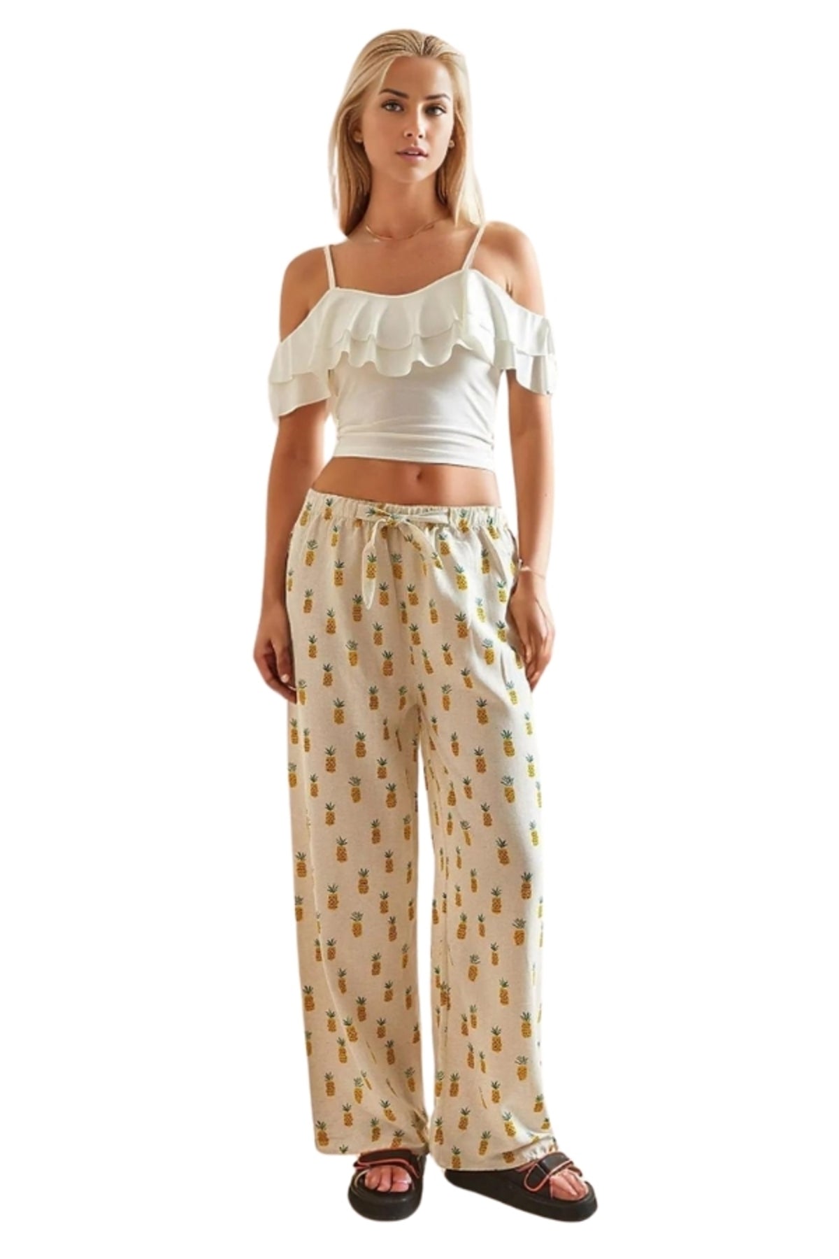 Lucy Women's Linen-Viscose Blend Wide Leg Palazzo Pants - Cream
