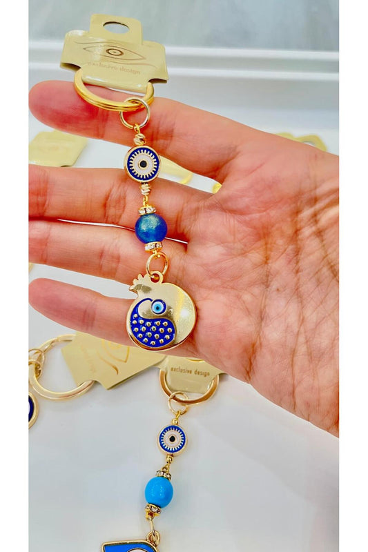 Hannah Gold-Plated Bodrum Bead Keychain - Navy Pomegranate