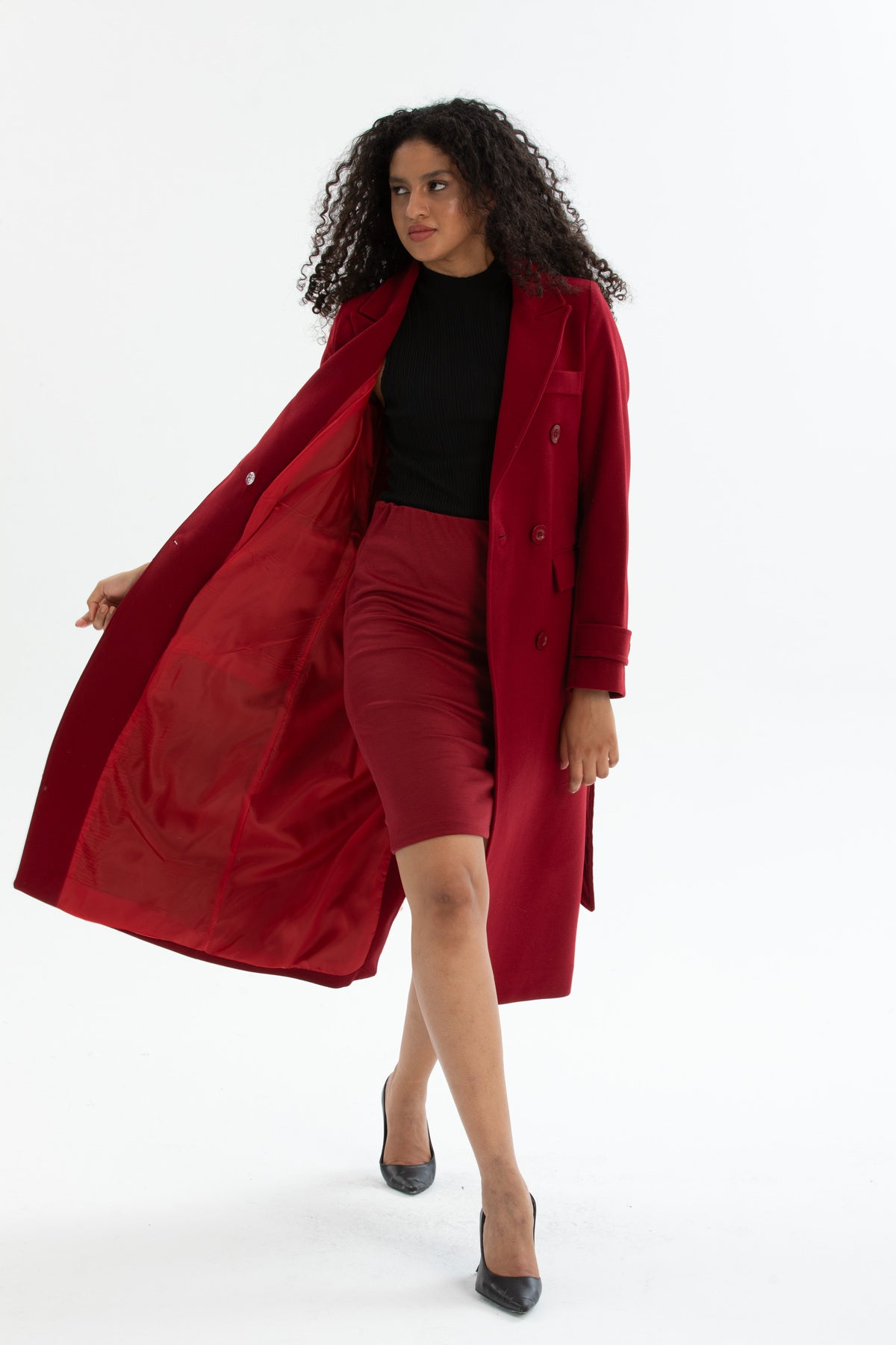 Belinda Women's Belted Notched Collar Coat - Burgundy - product image 8