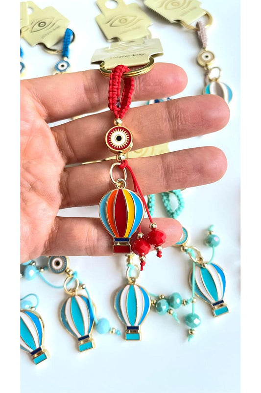 Brianna Gold-Plated Evil Eye Bead Keychain - Red Balloon Design