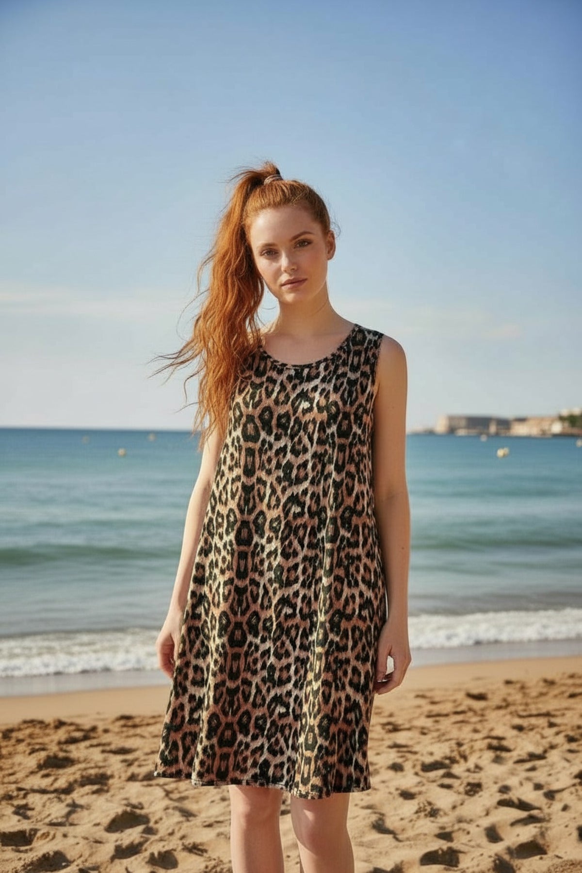 Bonnie Women's Viscose Leopard Print Sleeveless A-Line Dress - Brown Leopard