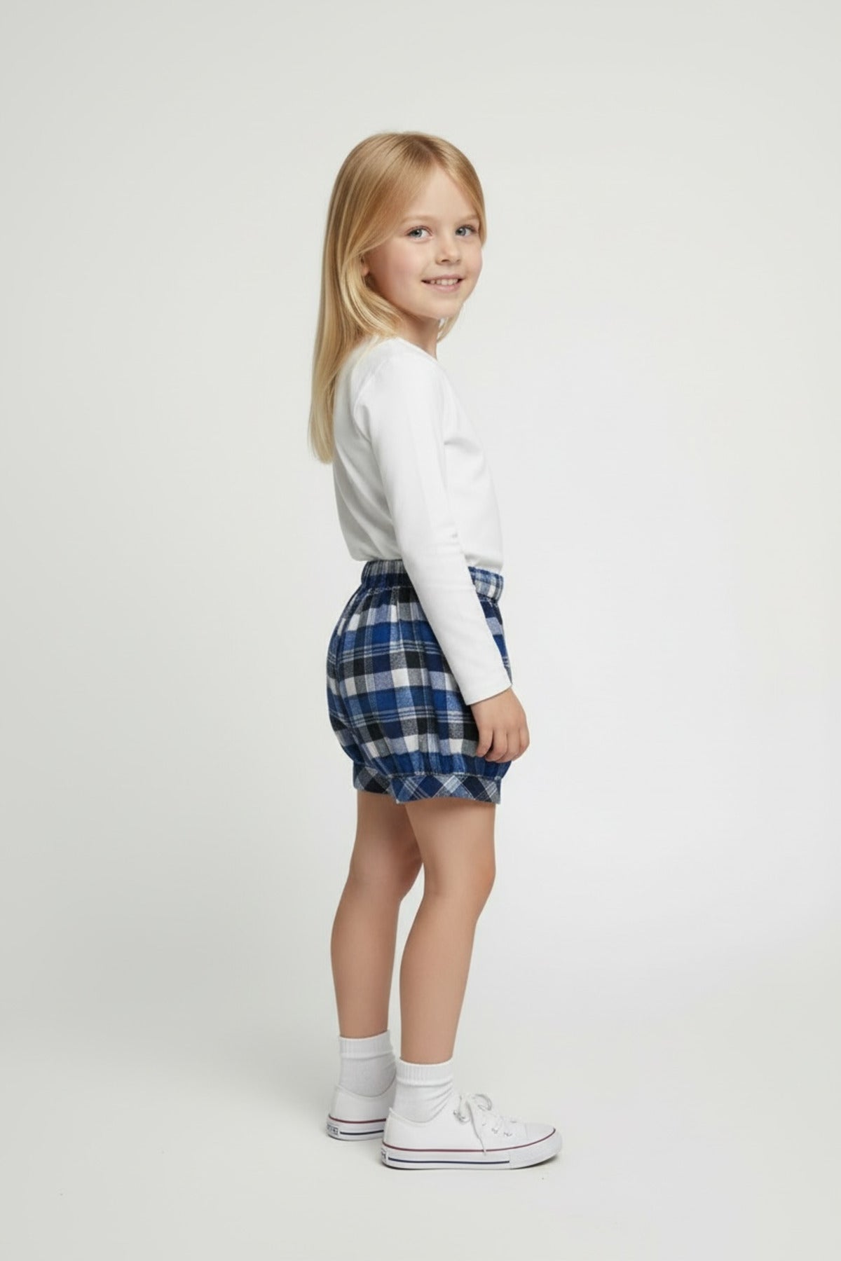 Alyssa Girls' Plaid Shorts - Navy White Royal Blue - product image 4