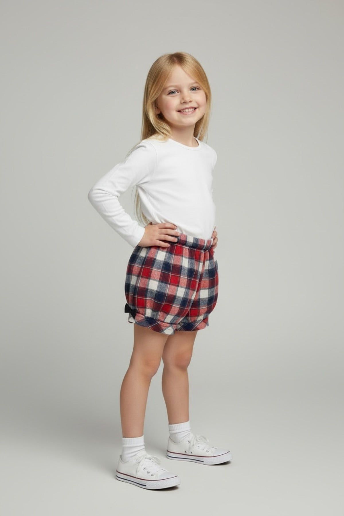 Alyssa Girls' Plaid Shorts - Red Navy Plaid - product image 2