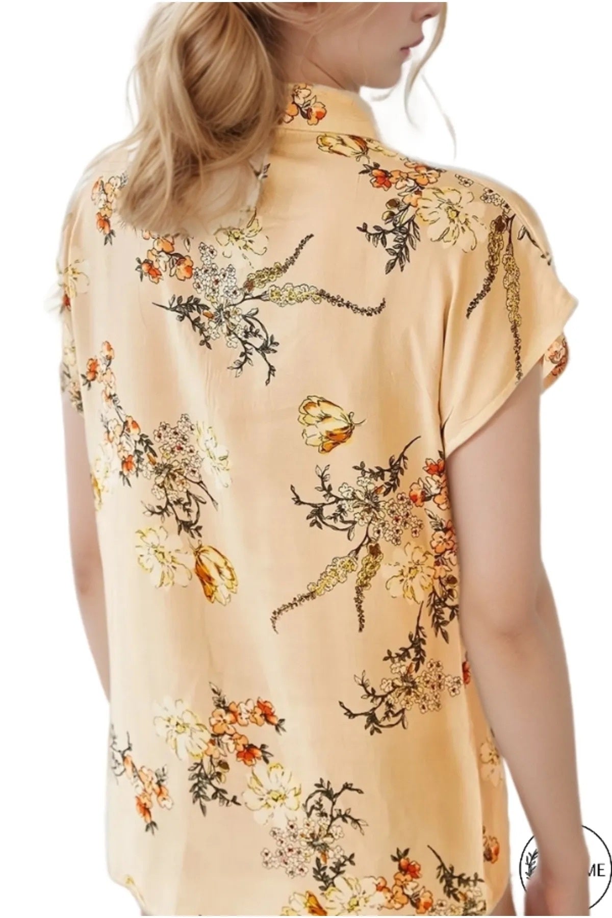 Chloe Women's Floral Short Sleeve Batwing Shirt - Beige Floral