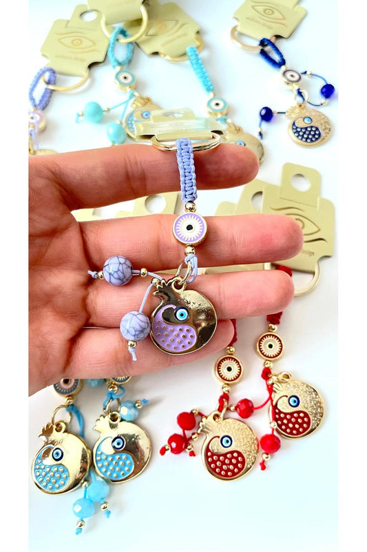 Bella Gold-Plated Animal Charm Keychain - Lilac Pomegranate Design