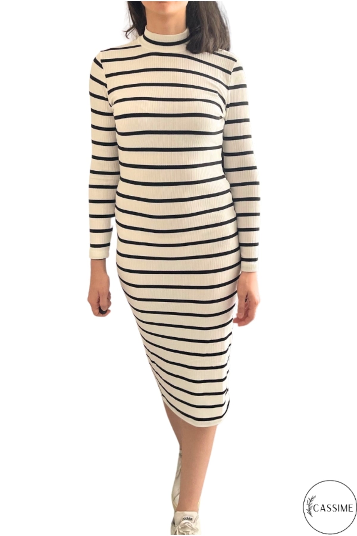 Erin Women's Striped Ribbed Knit Bodycon Dress - White