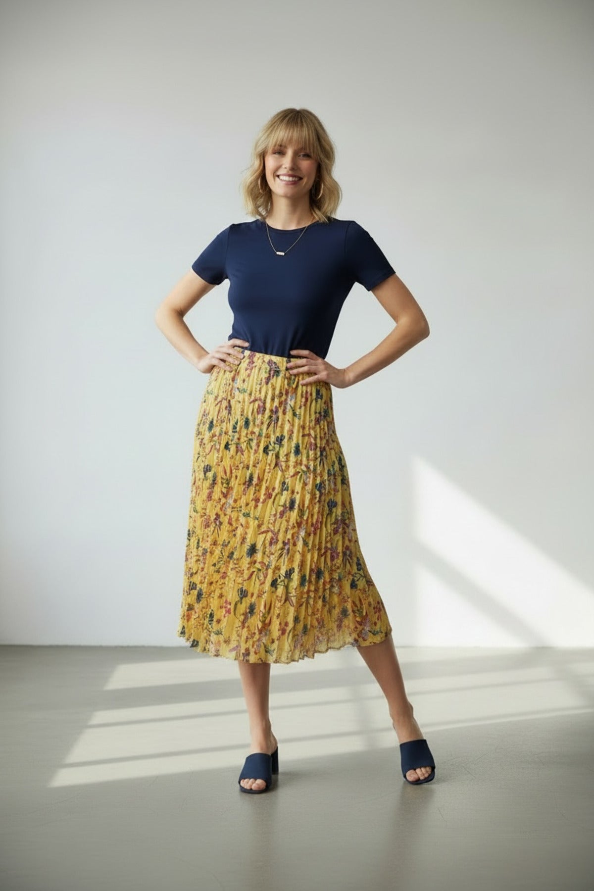 Janette Women's Floral Pleated Skirt - Yellow Floral - product image 3