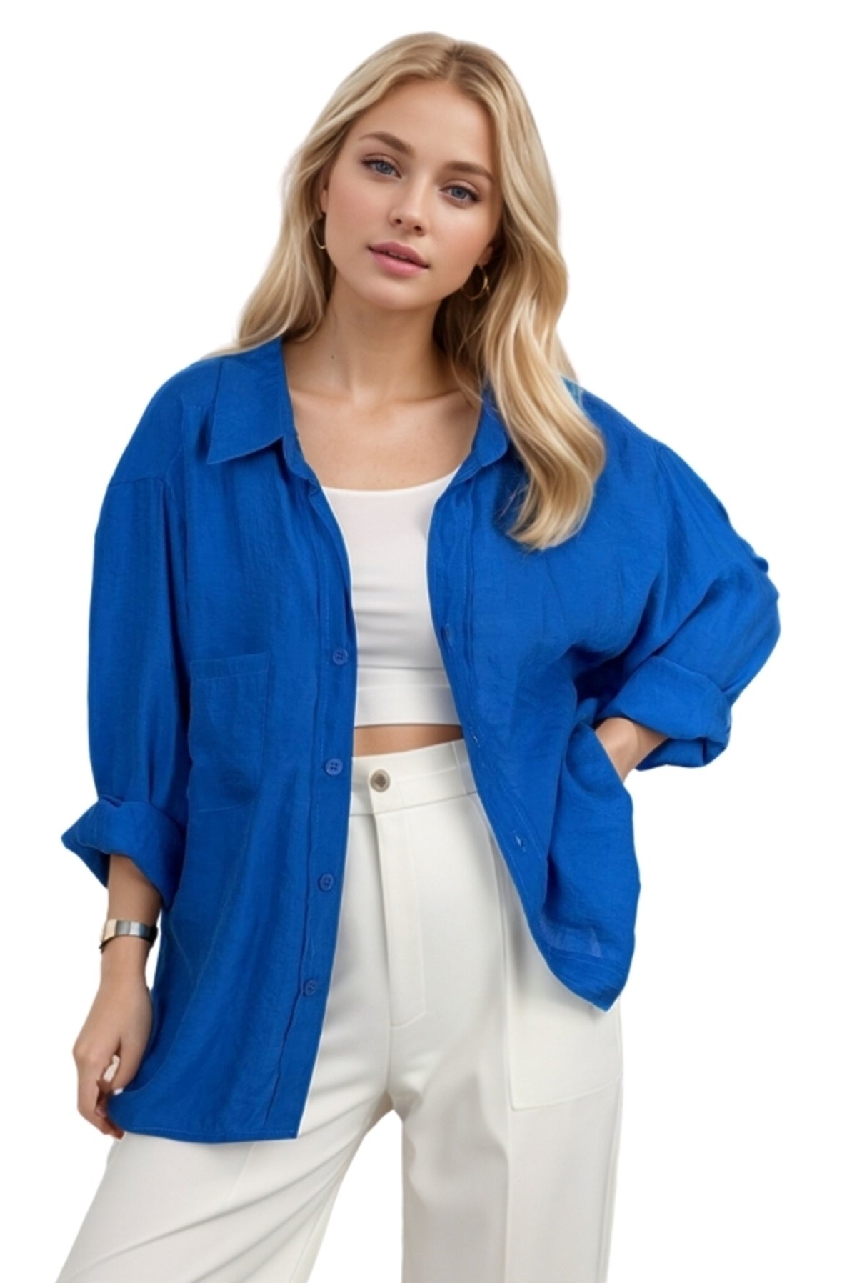 Georgia Women's Oversized Long Sleeve Shirt - Royal Blue