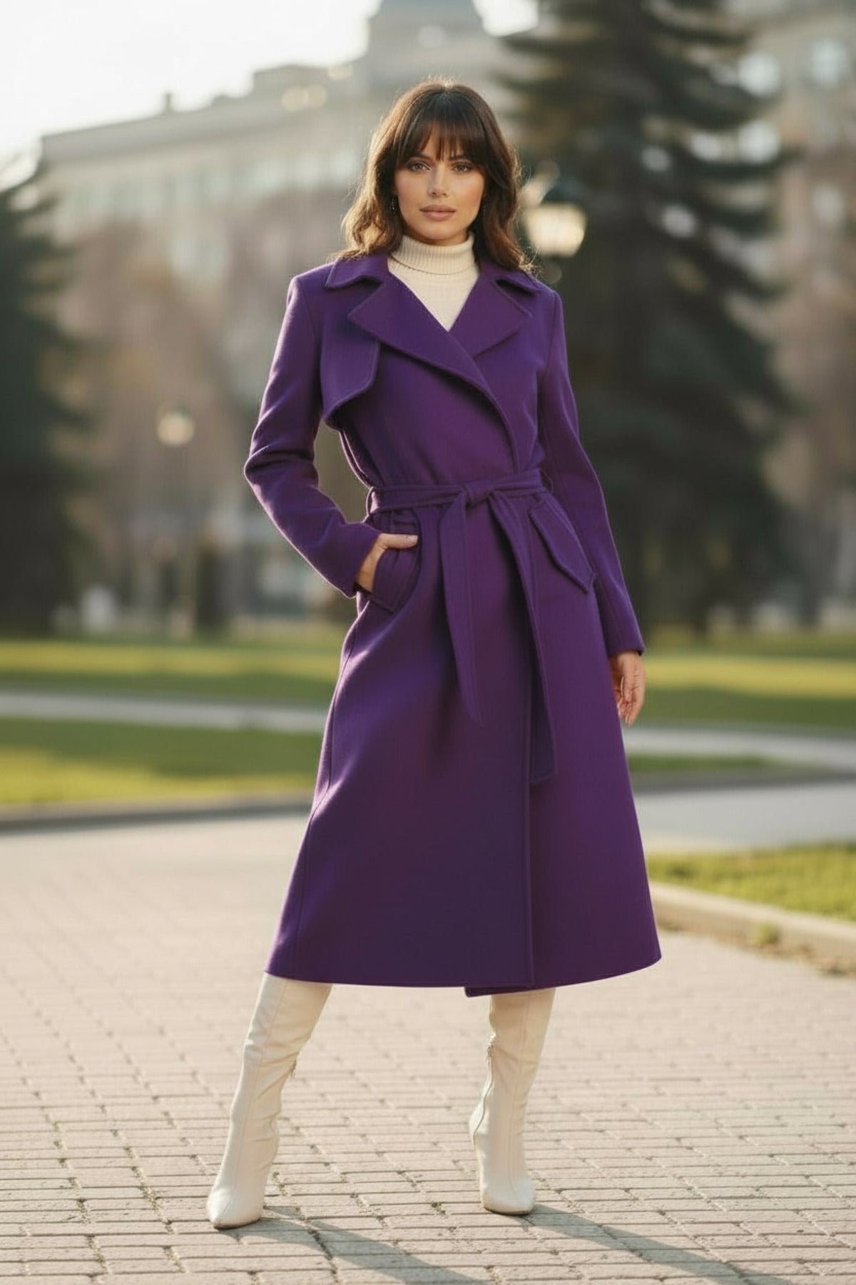 Andrea Women's Belted Coat - Purple - product image 2